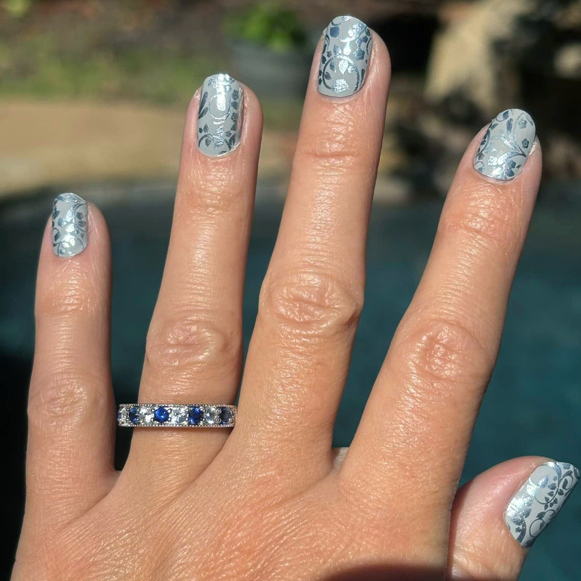 Silver Damask Exclusive Design Nail Wraps (FOIL)